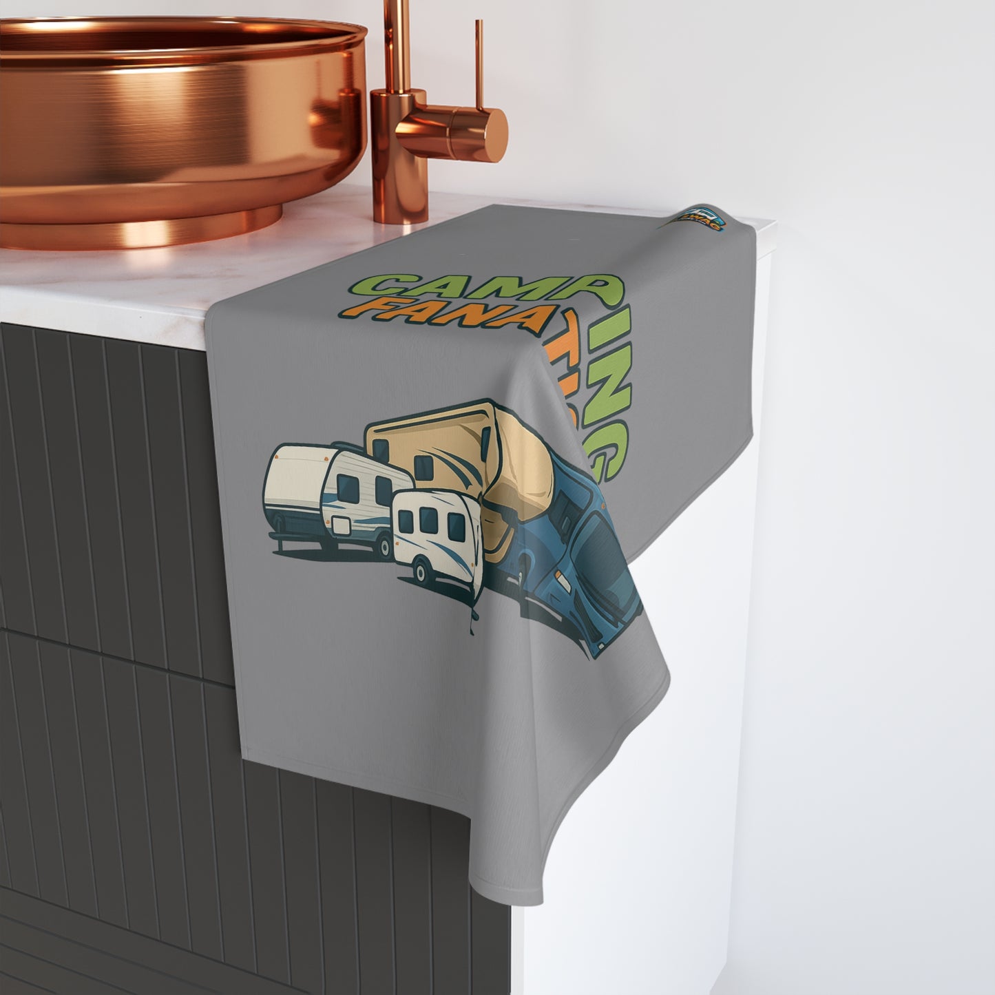 Camping Fanatic Hand Towel-Gray